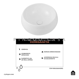 Cuba de Apoio Redonda para Banheiro Louça Cerâmica 41cm Morganita Branco Cuba de Apoio Redonda para Banheiro Louça Cerâmica 41cm Morganita Branco