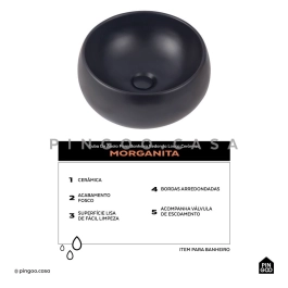 Cuba de Apoio Redonda para Banheiro Louça Cerâmica 41cm Morganita Preto Cuba de Apoio Redonda para Banheiro Louça Cerâmica 41cm Morganita Preto