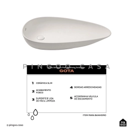 Cuba de Apoio Slim para Banheiro Louça Cerâmica 76,5x42,5cm Gota Branco Fosco