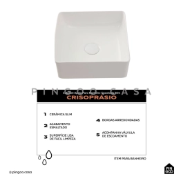 Cuba de Apoio Slim Quadrada para Banheiro Louça Cerâmica 31,5x31cm Crisoprásio Branco Cuba de Apoio Slim Quadrada para Banheiro Louça Cerâmica 31,5x31cm Crisoprásio Branco