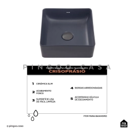 Cuba de Apoio Slim Quadrada para Banheiro Louça Cerâmica 31,5x31cm Crisoprásio Cinza Fosco Cuba de Apoio Slim Quadrada para Banheiro Louça Cerâmica 31,5x31cm Crisoprásio Cinza Fosco