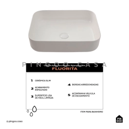 Cuba de Apoio Slim Retangular para Banheiro Louça Cerâmica 50,5x39,5cm Fluorita Branco