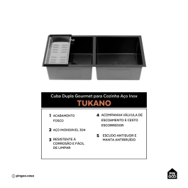 Cuba Dupla Gourmet para Cozinha Aço Inox 304 86x44cm Tukano Preto