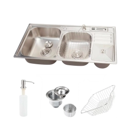 Cuba Dupla Gourmet para Cozinha com Acessórios e Lixeira Aço Inox 201 92x45cm Nukini Prata