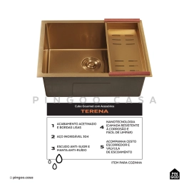 Cuba Gourmet para Cozinha Aço Inox 304 58x45cm Terena Dourado