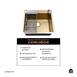 Cuba Gourmet para Cozinha Aço Inox 304 55x51cm Corubos Dourado