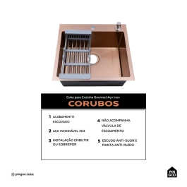 Cuba Gourmet para Cozinha Aço Inox 304 55x51cm Corubos Dourado Rose