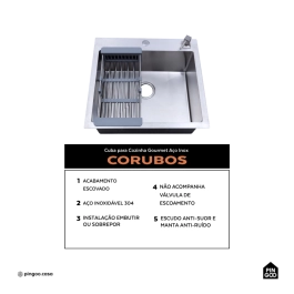 Cuba Gourmet para Cozinha Aço Inox 304 55x51cm Corubos Prata