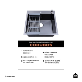 Cuba Gourmet para Cozinha Aço Inox 304 55x51cm Corubos Preto