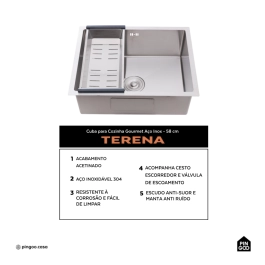 Cuba Gourmet para Cozinha Aço Inox 304 58x45cm Terena Prata