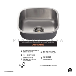 Cuba Gourmet para Cozinha Aço Inox 201 43x37cm Aimoré Prata