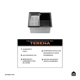 Cuba Gourmet para Cozinha Aço Inox 304 44x44cm Terena Preto Cuba Gourmet para Cozinha Aço Inox 304 44x44cm Terena Preto
