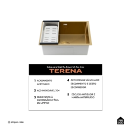 Cuba Gourmet para Cozinha Aço Inox 304 58x45cm Terena Dourado