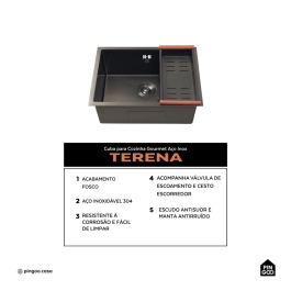 Cuba Gourmet para Cozinha Aço Inox 304 58x45cm Terena Preto