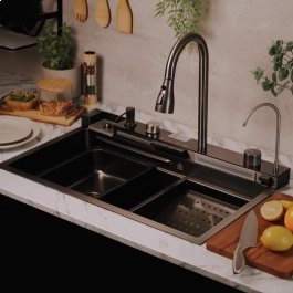 Cuba Gourmet para Cozinha com Acessórios Workstation e Torneira Maué Pingoo.casa - Preto