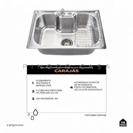 Cuba Gourmet para Cozinha com Acessórios Aço Inox 201 60x42cm Carajás Prata Cuba Gourmet para Cozinha com Acessórios Aço Inox 201 60x42cm Carajás Prata
