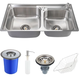 Cuba para cozinha gourmet pia Dupla aço inox com acessórios Potiguara com Lixeira pingoo.casa