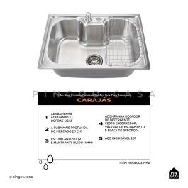 Cuba para Cozinha Inox Com Acessórios Carajás E Torneira Monocomando Extensível Muru Pingoo.casa - Prata Escovado