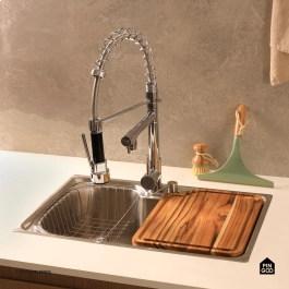 Cuba para Cozinha Pia Inox com Lixeira e Acessórios Carajás e Torneira para Cozinha Gourmet Misturador Monocomando Munim Prata