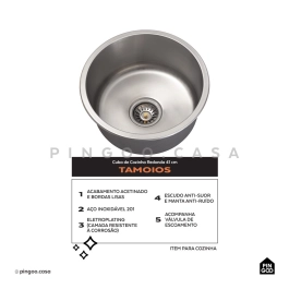 Cuba Gourmet para Cozinha Redonda Aço Inox 201 40cm Tamoios Prata
