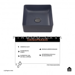 Cuba de Apoio Slim Quadrada para Banheiro Louça Cerâmica 31,5x31cm Crisoprásio Cinza Fosco