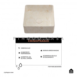 Cuba de Apoio Slim Quadrada para Banheiro Louça Cerâmica 31,5x31cm Crisoprásio Marmorizado Gold