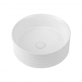 Cuba de Apoio Slim Redonda para Banheiro Louça Cerâmica 38cm Labradorita Branco