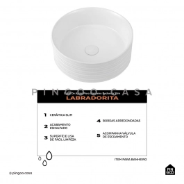 Cuba de Apoio Slim Redonda para Banheiro Louça Cerâmica 38cm Labradorita Branco