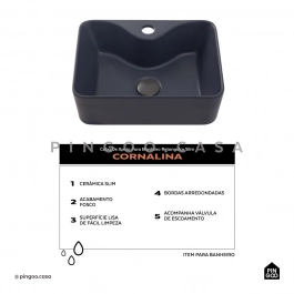 Cuba de Apoio Slim Retangular para Banheiro Louça Cerâmica 40x30cm Cornalina Cinza Fosco