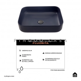 Cuba de Apoio Slim Retangular para Banheiro Louça Cerâmica 50,5x39,5cm Fluorita Cinza Fosco