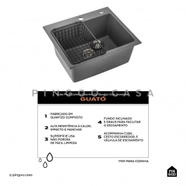 Cuba Gourmet para Cozinha com Acessórios Quartzo 50x43cm Guató Cinza