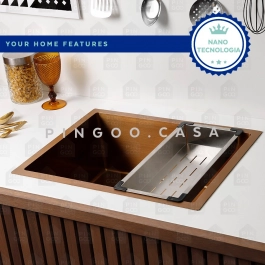 Cuba Gourmet para Cozinha Aço Inox 304 58x45cm Terena Dourado Rose