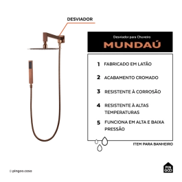 Desviador Para Chuveiro Mundaú Pingoo.Casa - Dourado Rose