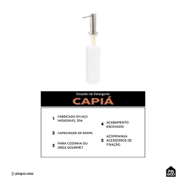 Dosador de Detergente Capiá 500ml Aço Inox 304 Pingoo.casa - Prata
