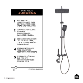 Ducha Chuveiro Modular de Parede Retangular Juruena Pingoo.casa - Grafite