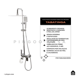 Ducha Chuveiro Premium Quadrado Modular Com Desviador Tabatinga