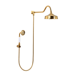 Ducha Chuveiro Redondo de Parede com desviador Trombetas Dourado