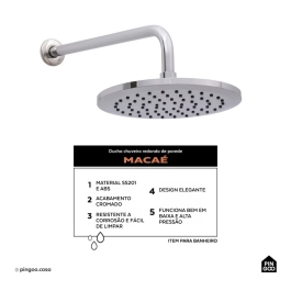 Ducha chuveiro redondo de parede Macaé - Prata
