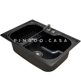 Cuba para Cozinha Pia Inox Com Acessórios Tábua e Lixeira Carajás Preta e Torneira Gourmet Monocomando Munim Pingoo.casa