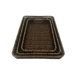 Jogo de 3 Cestos Retangular Rattan Rustic - Mimo Style