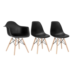 Kit 1 cadeiras Charles Eames DAW com braços + 2 cadeiras Eiffel DSW - Preto
