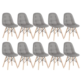Kit 10 Cadeiras de jantar Charles Eames Eiffel Botonê Estofada - Cinza Kit 10 Cadeiras de jantar Charles Eames Eiffel Botonê Estofada - Cinza