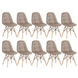 Kit 10 Cadeiras de jantar Charles Eames Eiffel Botonê Estofada - Nude