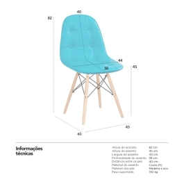 Kit 10 Cadeiras de jantar Charles Eames Eiffel Botonê Estofada - Tiffany Kit 10 Cadeiras de jantar Charles Eames Eiffel Botonê Estofada - Tiffany