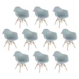 Kit 10 Cadeiras de jantar Charles Eames  Eiffel DAW em Polipropileno - Cinza claro