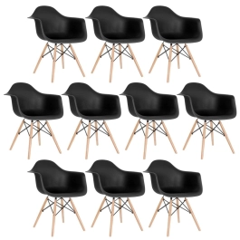 Kit 10 Cadeiras de jantar Charles Eames  Eiffel DAW em Polipropileno - Preto