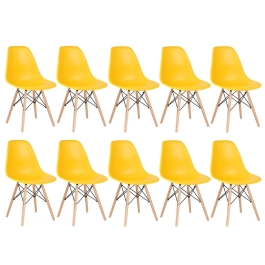 Kit 10 Cadeiras de jantar Charles Eames Eiffel DSW em Polipropileno - Amarelo