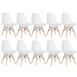 Kit 10 Cadeiras de jantar Charles Eames Eiffel DSW em Polipropileno - Branco