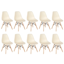 Kit 10 Cadeiras de jantar Charles Eames Eiffel DSW em Polipropileno - Creme