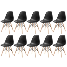 Kit 10 Cadeiras de jantar Charles Eames Eiffel DSW em Polipropileno - Preto